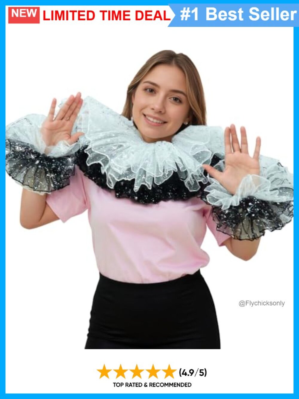 Victorian Ruffle Collar & Wrist Cuffs Set Tulle One Size Costume Accessory